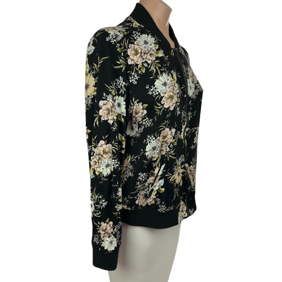 Torrid Jacket Size 00 Black w Pink White Yellow Floral Long Sleeve 100% Rayon - Picture 2 of 5